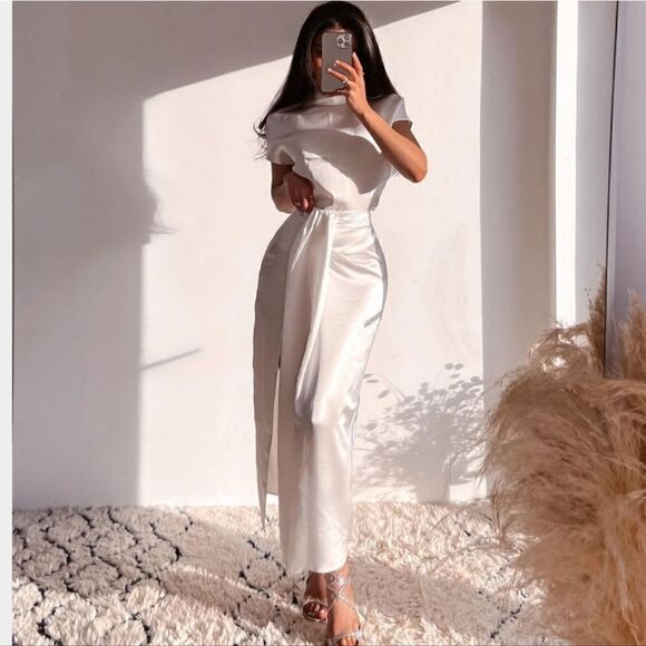 BLOGGERS FAV ZARA NWT XS SATIN DAPPED SKIRT White pearl - Picture 6 of 14